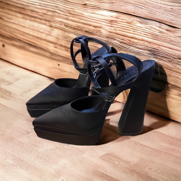 Asos Design Parton Pointed Double Platform Closed Toe heeled Size 8 Black - Picture 3 of 4